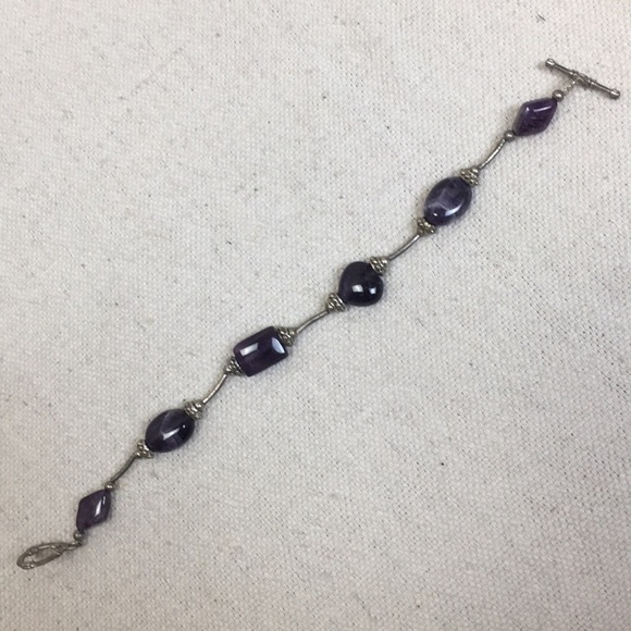 Silver and Amethyst Bead Bracelet - Picture 2 of 9